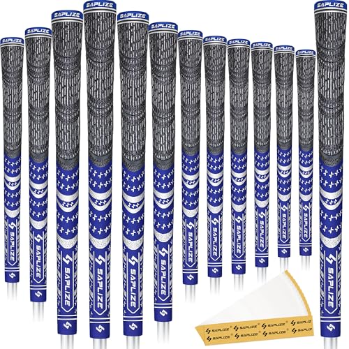 SAPLIZE Kit di aggiornamento manopole da golf (13 impugnature con 15 nastri), impugnature ibride multicomposte, oversize, blu se
