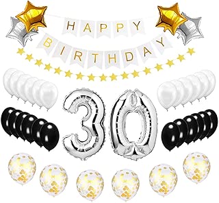 Best Happy to 30th Birthday Balloons Set - High Quality Birthday Theme Decorations for Fabulous 30 Years Old Party Supplies Silver Black Gold - coolthings.us