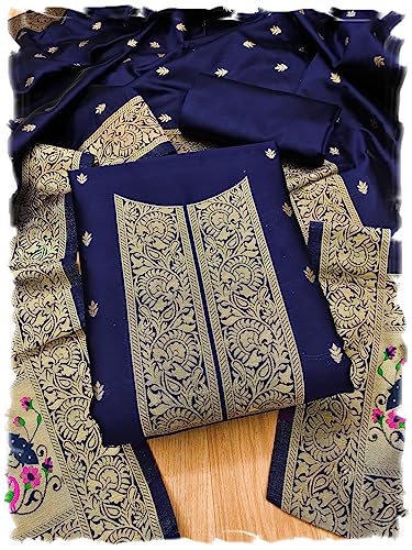 Image of Pandadi Women's Banarasi Paithani Woven Design Dress Material