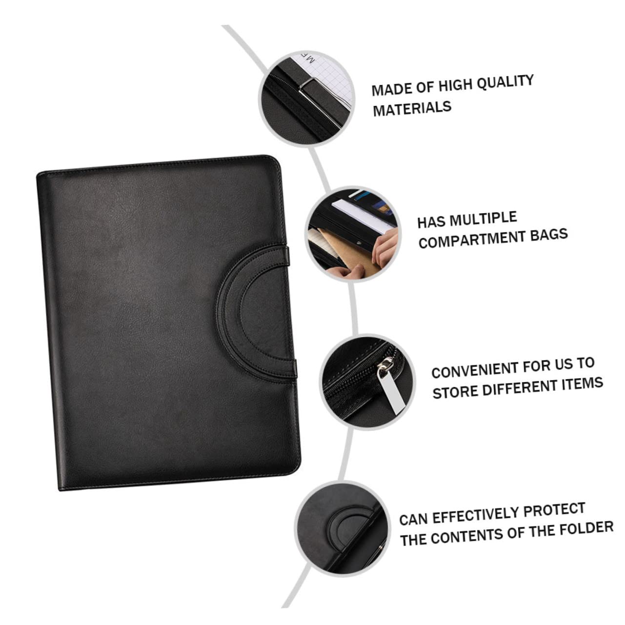DOITOOL Carpeta de Portafolios de Negocios en Pu con Cremallera y Compartimentos Múltiples para Documentos y Cuaderno A4