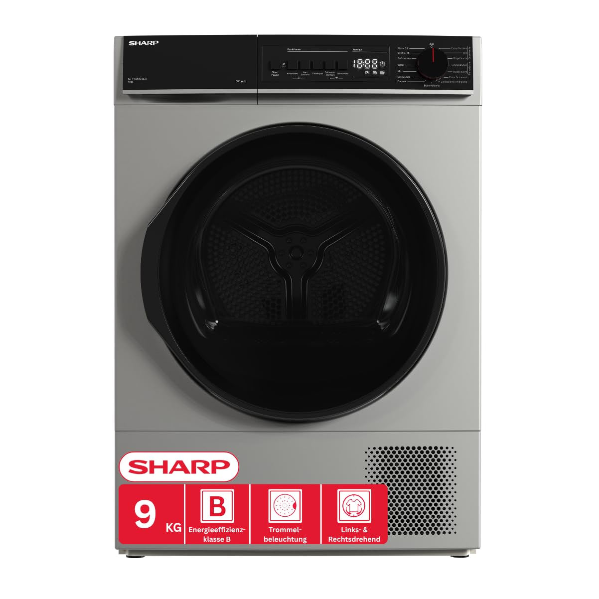 Sharp KD-PRO9S7GSB-DE Wäschetrockner 9kg B WiFi 15 Trockenprogramme Silber