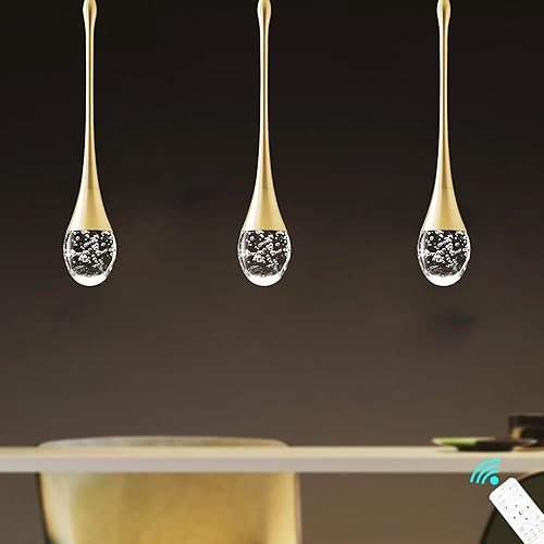 Miniatura 7 de Lámpara de araña de cristal de burbuja dorada de una sola cabeza, luces colgantes LED modernas para isla de cocina regulable 3000-6000 K (3 luces de