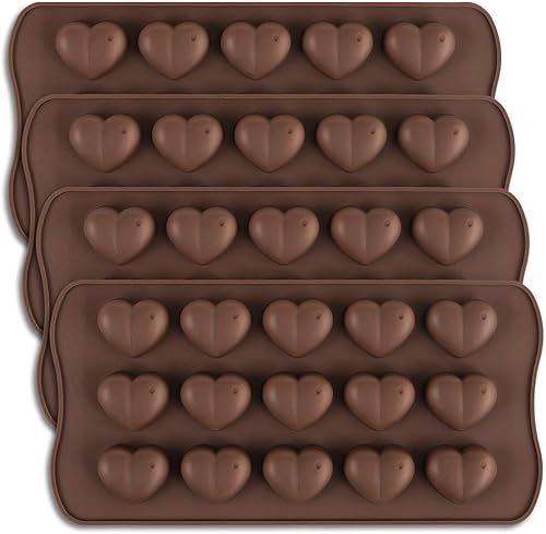 homEdge Molde de chocolate con forma de corazón con hoyuelos de 15 cavidades, molde de silicona con hoyuelos para chocolate y caramelos de San