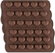 homEdge 15-Cavity Dimpled Heart Shape Chocolate Mold, Set of 4 PCS Silicone Dimpled Valentine Heart Chocolate Gummy and Candy Mold