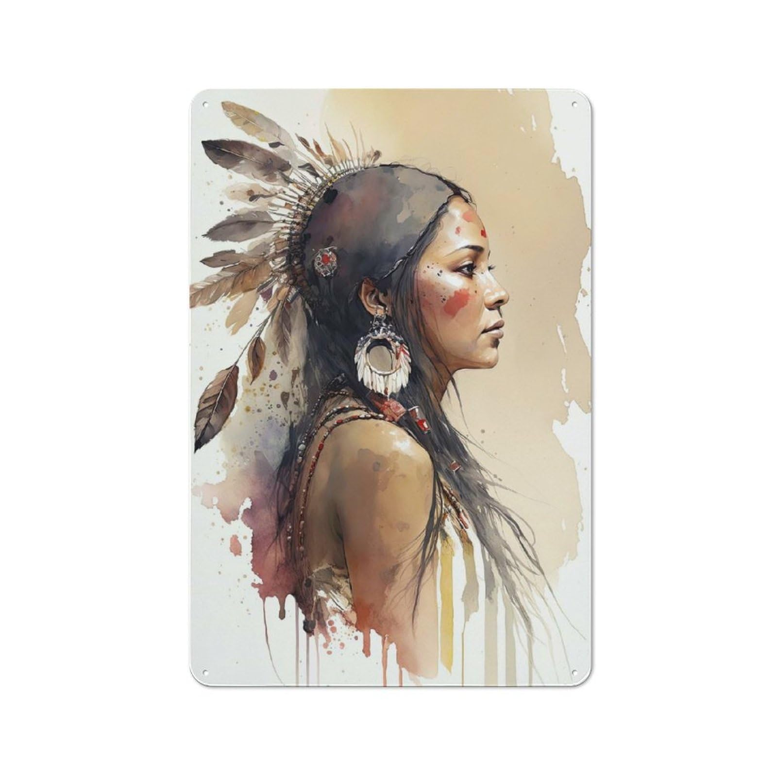 Junmoney Oil Painting Indian Woman Kitchen Metal Sign With Design 30X20cm, Cosy Kitchen Wall Decor For Coffee Bar, Kitchen, Bistro Or Tea Corner