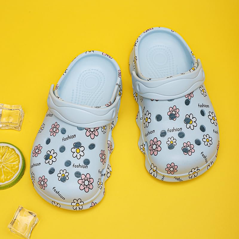 Image of Toddler Clogs for Girls Lightweight Kid Garden Clogs Breathable Slip-on Slides Sandals Slippers Children's Beach Water Shoes (xiaohua LAN, 24)