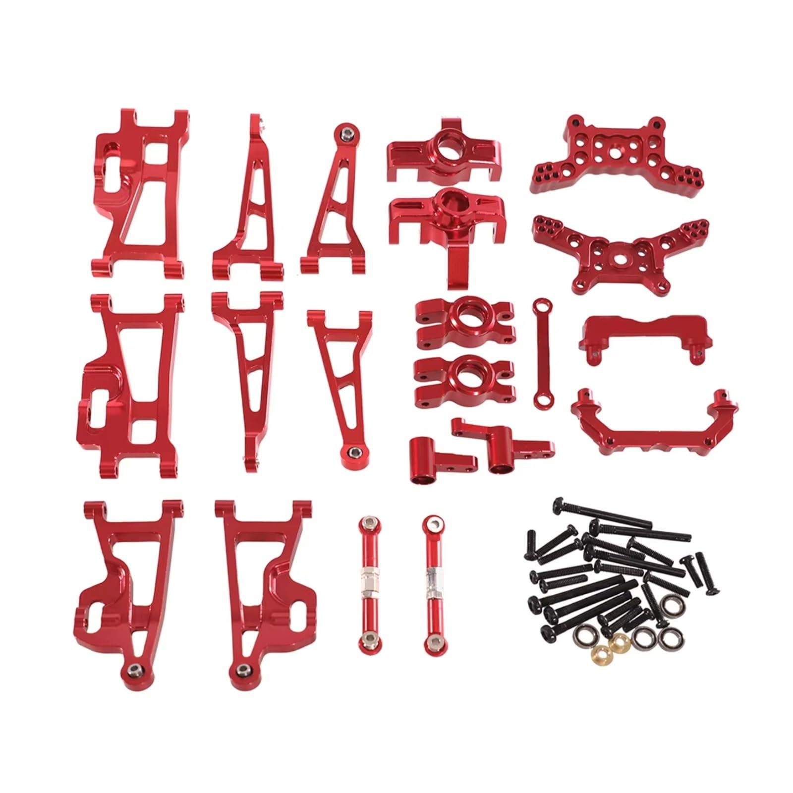 Per MJX Per Hyper Go 14209 14210 1/14 Braccio Di Sospensione In Metallo Ammortizzatore Torre Blocco Sterzo Collegamento Sterzo Set RC Accessorio Auto Sostituzione Uso Rc Asta di Trazione(Red)