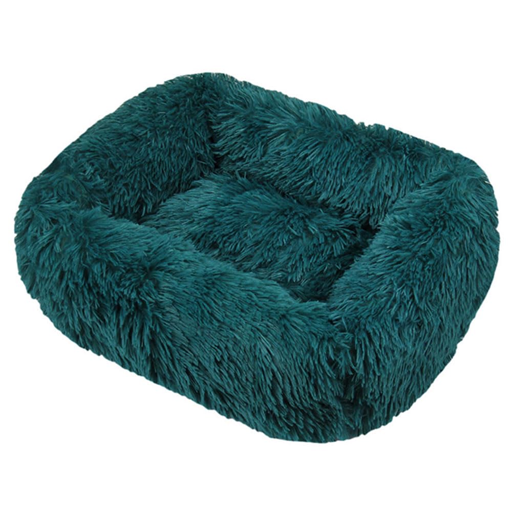 Hiseng Soft Fluffy Dog Bed, Simple Solid Color Self-Warming Cat Bed Washable Square Dog Beds Medium, Plush Anti-Slip Bottom Donut Cat Beds for Indoor Cats (XL 95x75cm,Cyan)