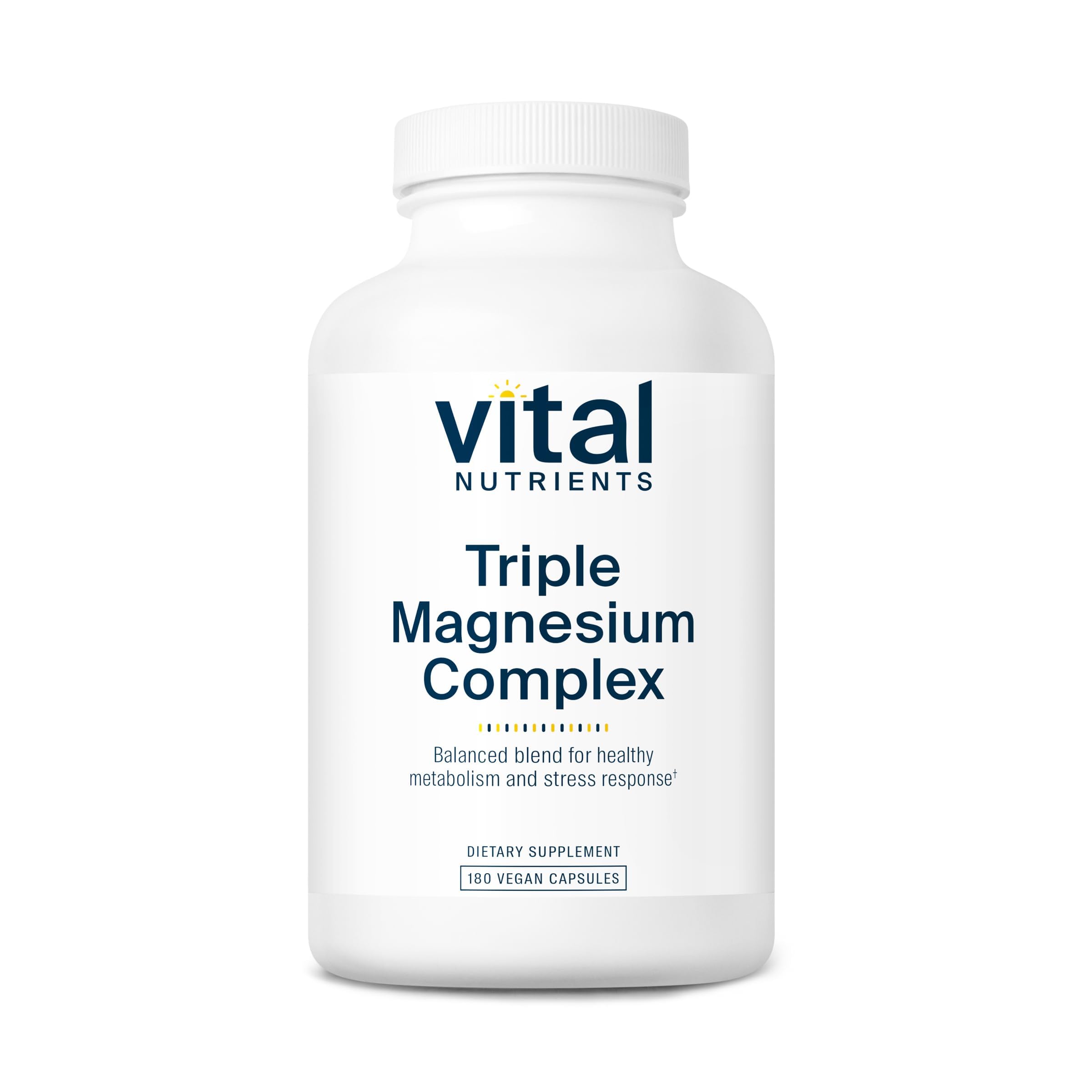 Vital Nutrients Triple Magnesium Complex Supplement | Vegan Magnesium Glycinate, Malate & Oxide 250mg | Easily Absorbed Magnesium Supplement for Stress, Muscle, Heart, Bone Support | 180 Capsules