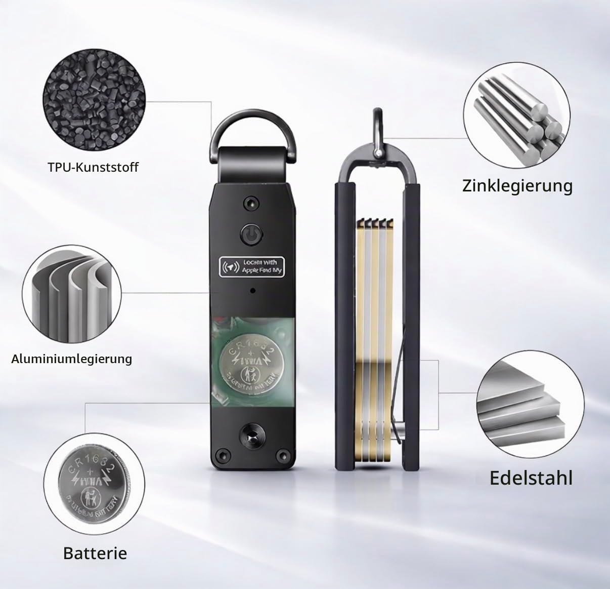 Air Key Schlüssel-Organizer für bis zu 4 Schlüssel, kompatibel mit Apple Find My, mit Bluetooth-Suchfunktion und akustischem Signal (Black)