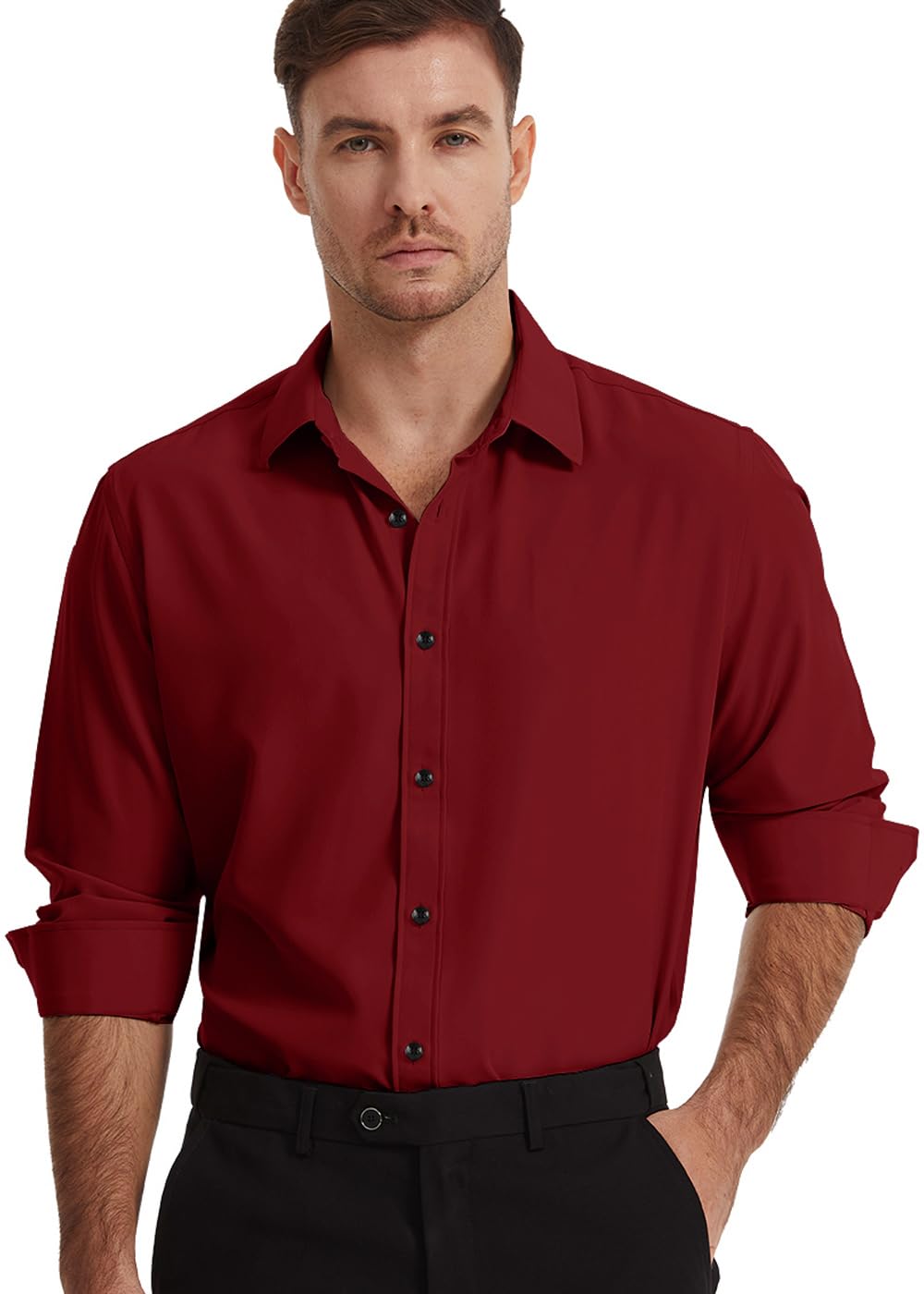 Men's Dress Shirts Solid Wrinkle-Free Long Sleeve Button Down Shirt Regular Fit Formal Shirts