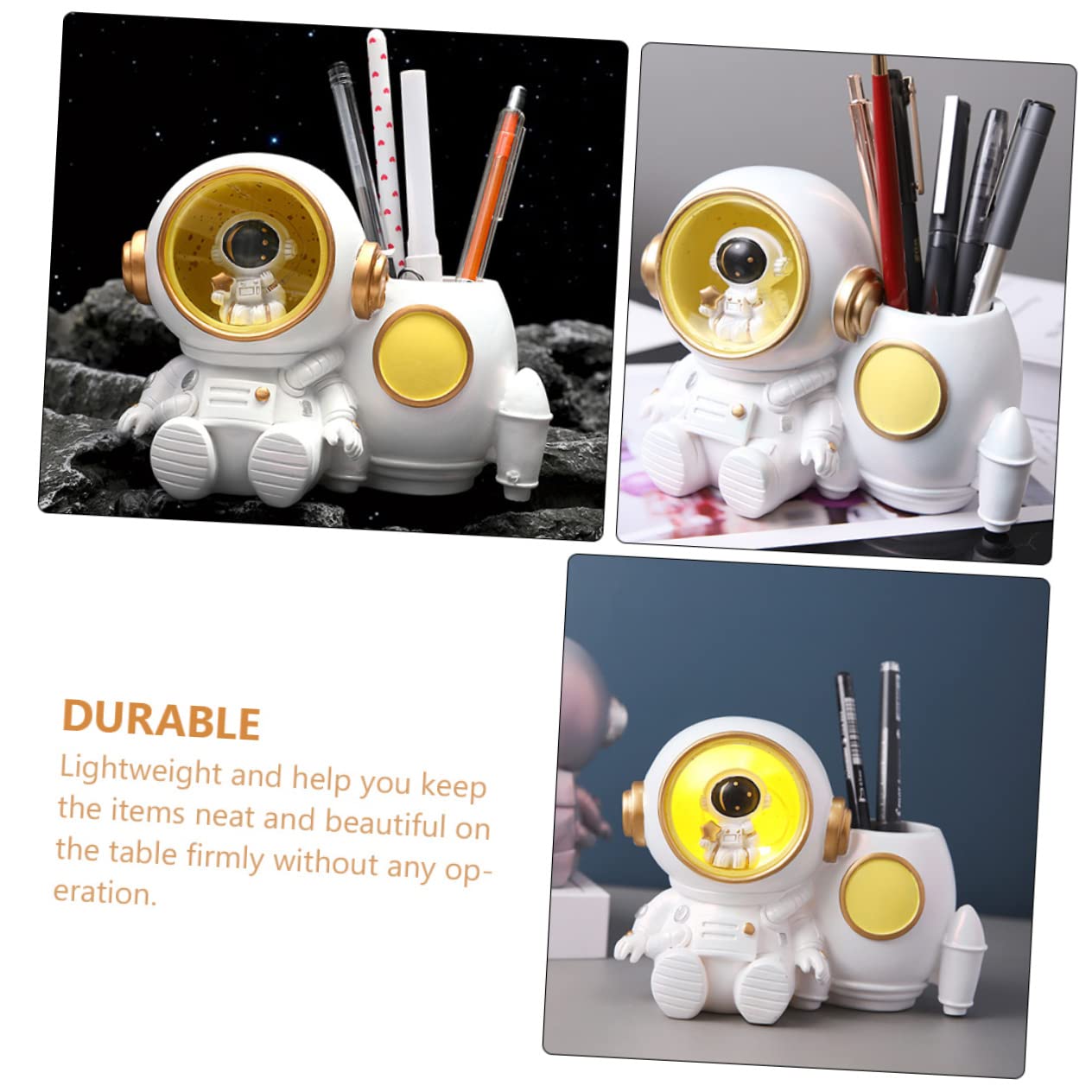 Portapenne Astronauta Con Luci Led Porta Penne Da Scrivania Per Ragazzo Ragazza Design Resina Porta Pastelli Leggero e Decorativo Per Ragazzi e Ragazze