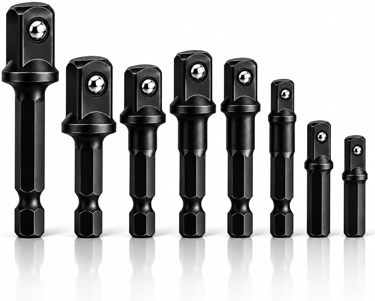 8-Piece Impact Sockets Adapter Sets, Hex Shank 1/4" 3/8" 1/2"