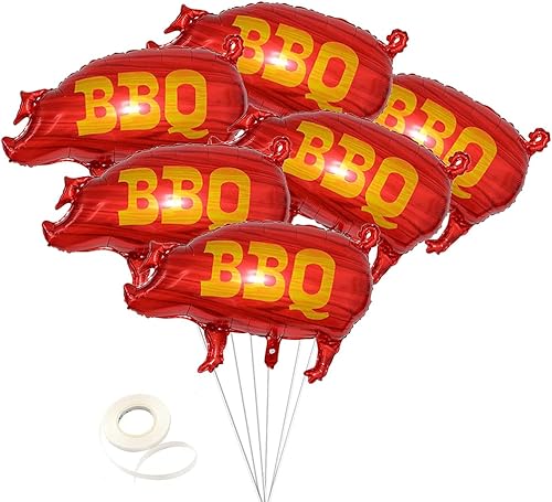 6 globos de barbacoa con forma de cerdo para barbacoa, globos de aluminio Mylar para cumpleaños, barbacoa, picnic, cocina, comida rápida,