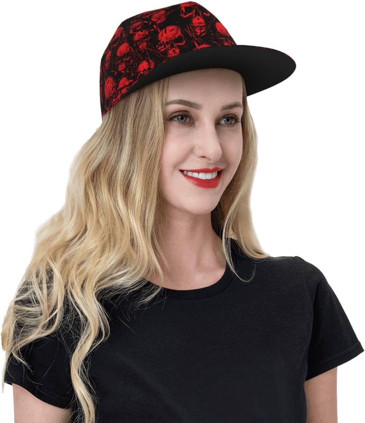 Skull Snapback Hat for Men Women, Stylish Flat Bill Hat Baseball Caps Adjustable Flat Brim Hip Hop Trucker Hats Sun Cap