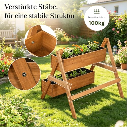 Jardinera de madera maciza robusta de tres niveles en color marrón 8