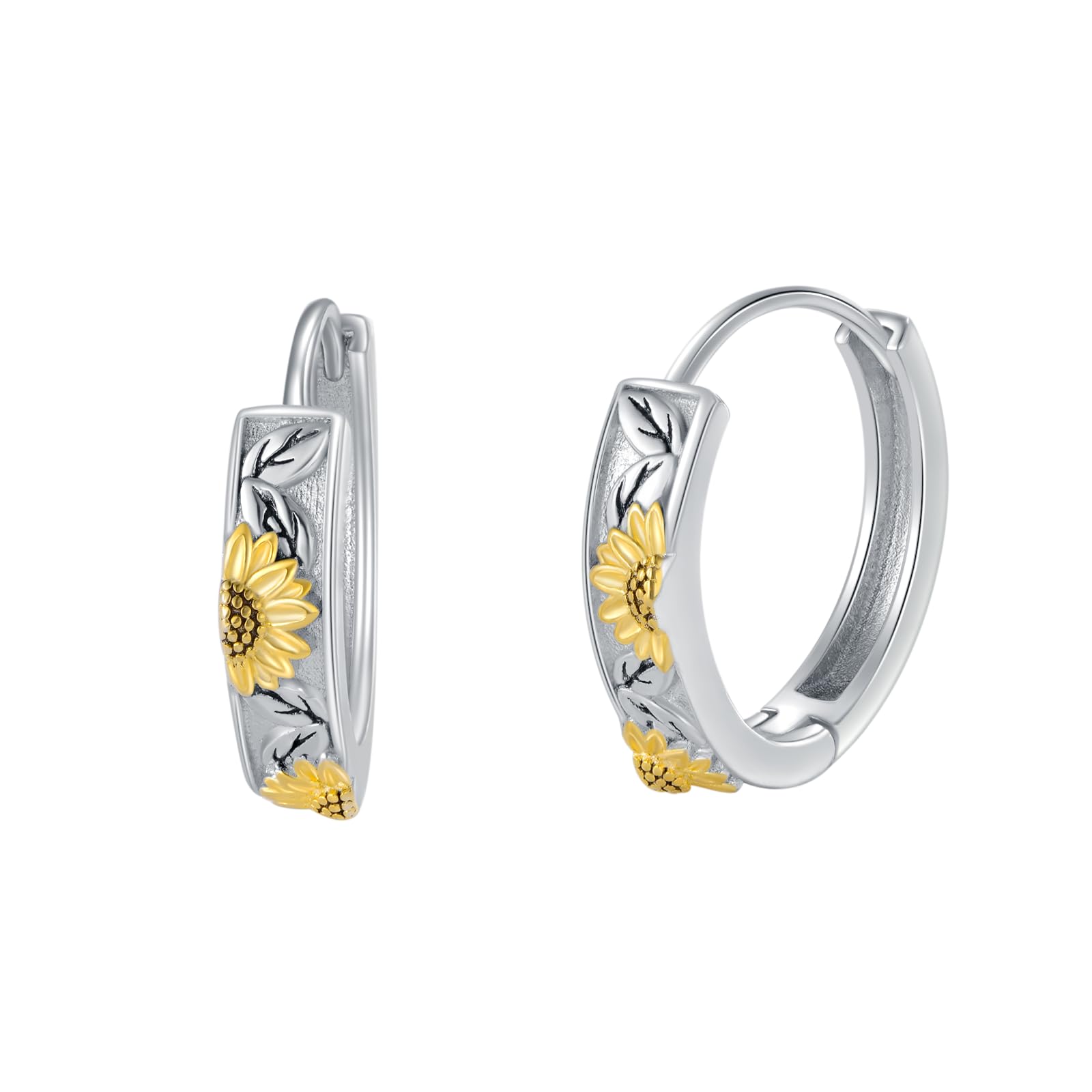 VONALA Orecchini a cerchio a forma di girasole, in argento Sterling 925, piccoli orecchini a forma di girasole, idea regalo per donne e ragazze, Argento sterling, Nessuna pietra preziosa