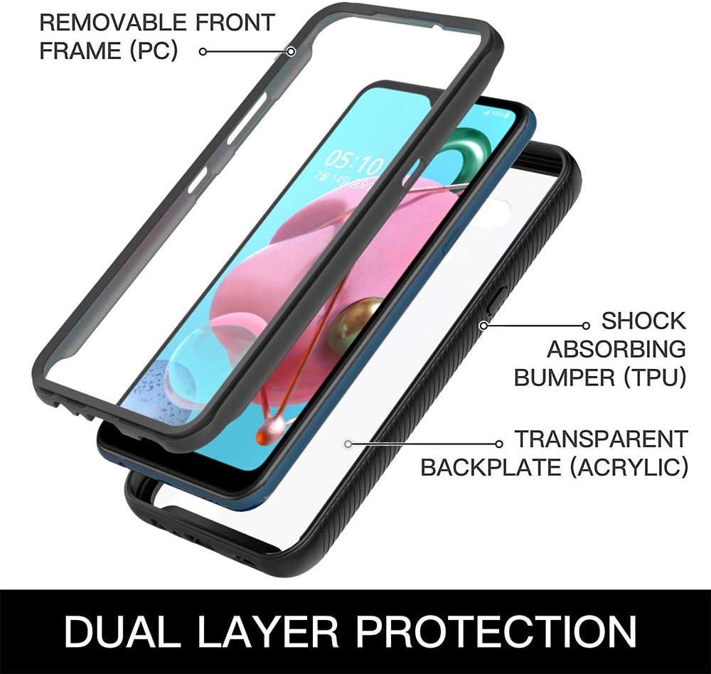 ONOLA Designed for LG K51/Q51 Case,Three Defense Built-in Screen Protector Crystal Clear Full Body Shockproof Slim Fit Cover for LG K51 Phone (Black)