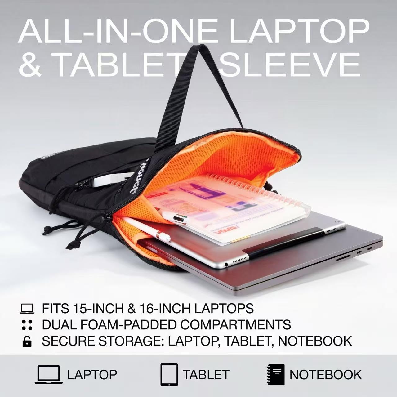 Rough Enough 16 Zoll Laptophülle, vertikale Reisetasche für Arbeit & Outdoor | Passend für 15-16-Zoll-Laptops und Tablets, stoßfeste Schaumstoffpolsterung, Trolleygurt für Gepäck, abnehmbarer Schultergurt
