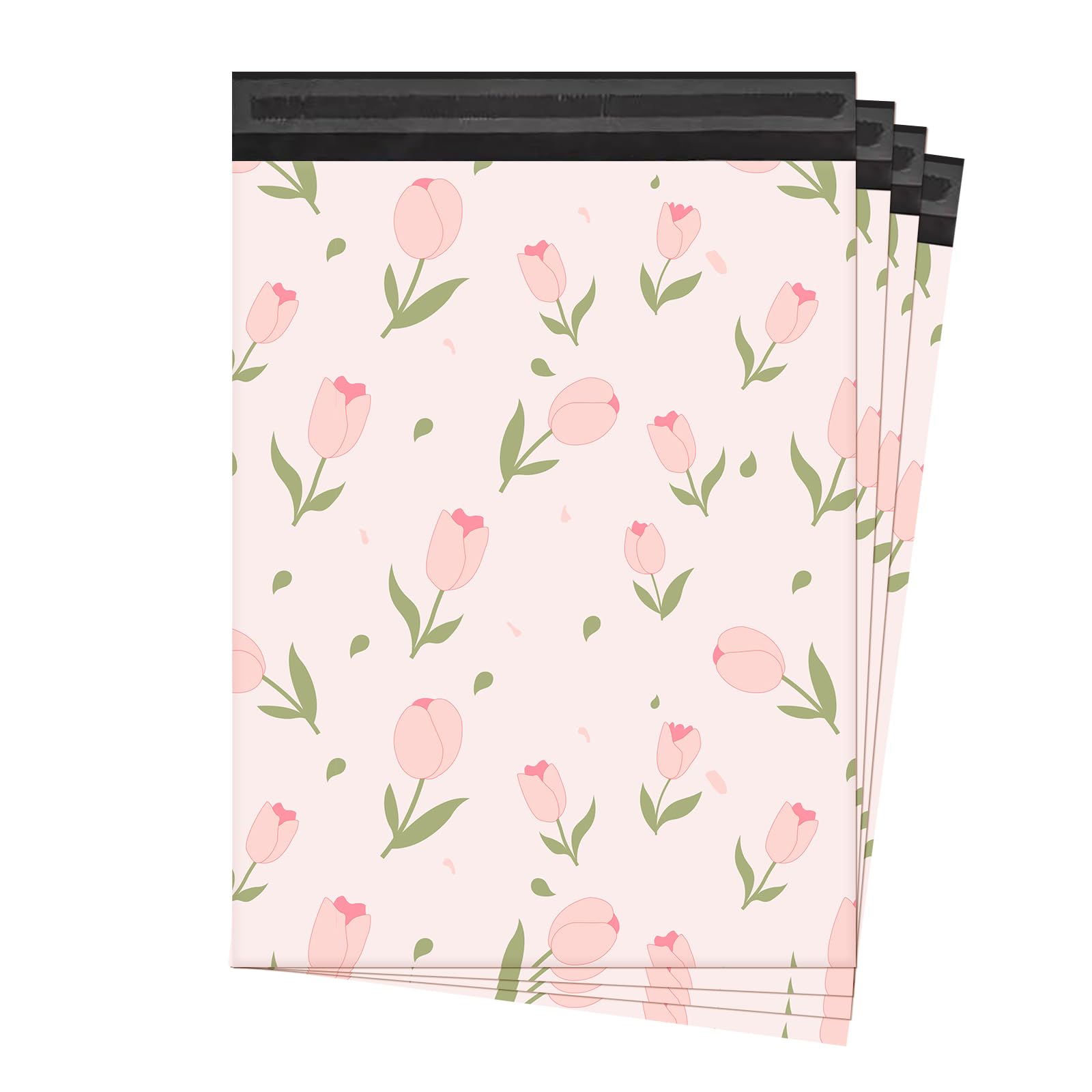 KKBESTPACK Süße Versandtaschen mit Blumenmuster, 30,5 x 39,5 cm, 100 Stück, rosa Tulpen, wasserdicht, selbstklebend, reißfest, für kleine Unternehmen, Verpackungsmaterial