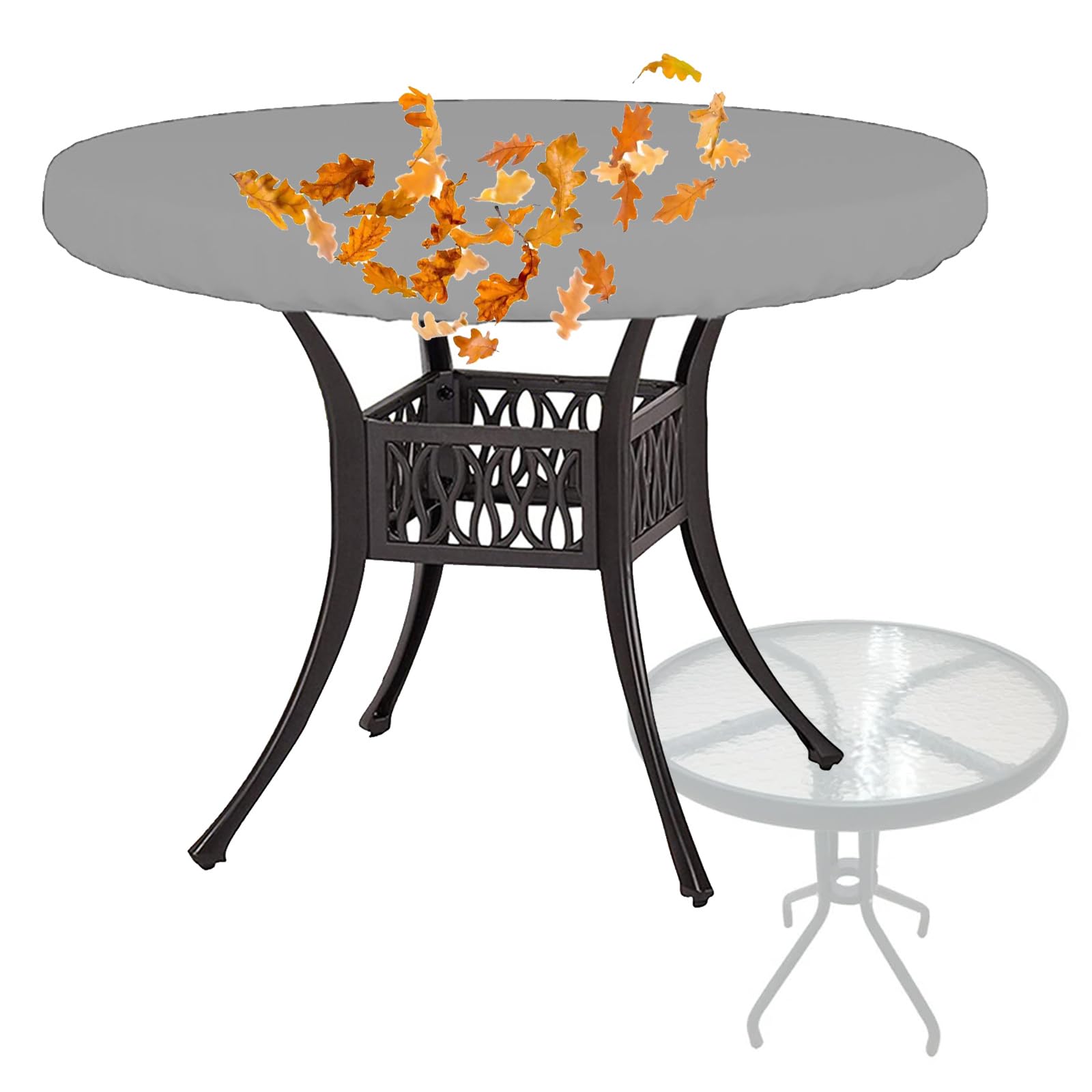 Crysterris Grey Waterproof Garden Round Table Top Covers, 210D Oxford Circular Outdoor Table Top Covers Protection, Patio Round Table Cover Protector With Drawstring(Size:104 * 10Cm,Color:grey)