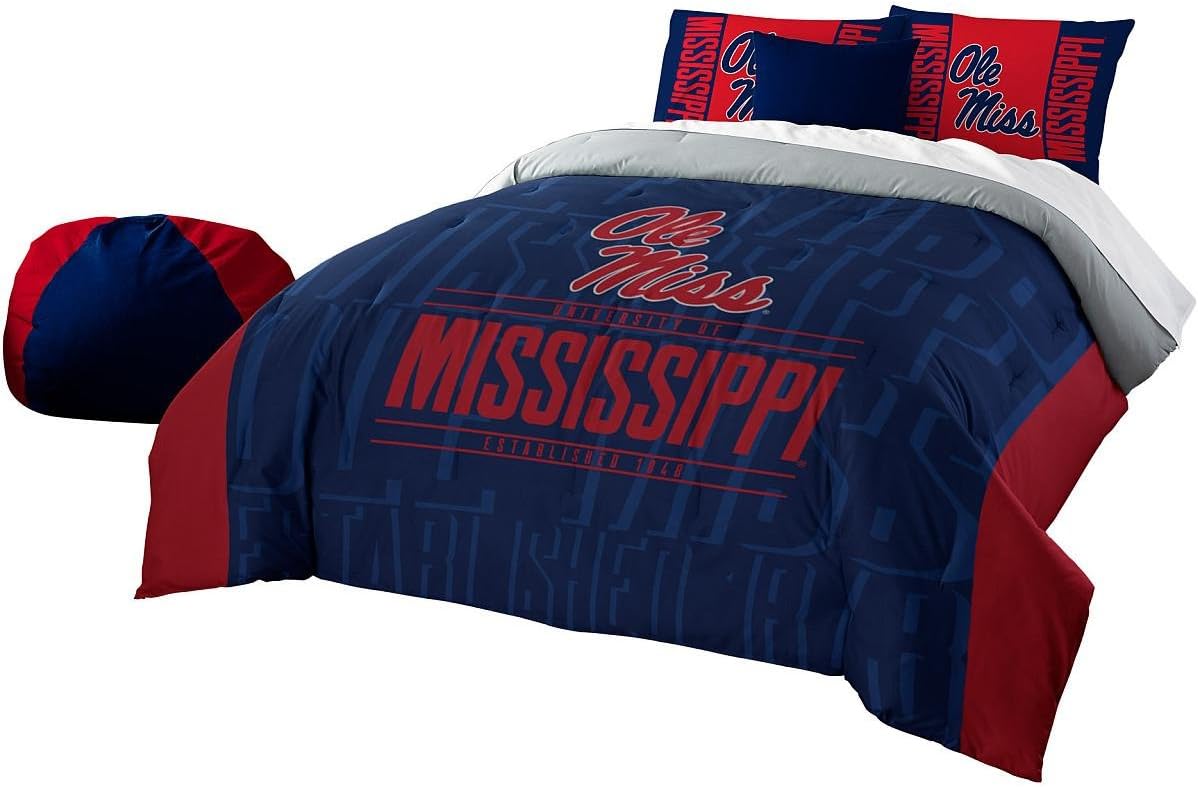 Northwest NCAA Unisex Comforter and Sham Set Mississippi Ole Miss Rebels Full/Queen Modern Take