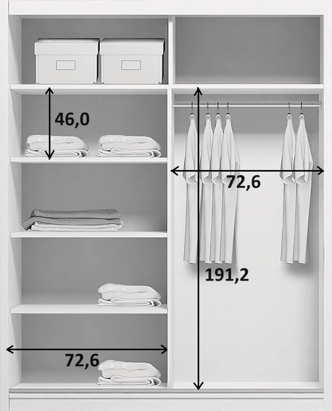 B&M Furniture Duża szafa z przesuwnymi drzwiami ze szkła/lacobel i lustrem - z półkami i drążkiem na ubrania - do garderoby, przedpokoju, sypialni - 2 drzwi - wolnostojąca - 150 cm szer., 245 cm wys.