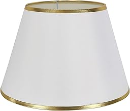 DULEE 12'' E27/E14 Screw Fabric Shade of Floor Lamp Table and Night Lamp, (Top)18cm x (Height)20cm x (D)30cm, White with Gold Trim