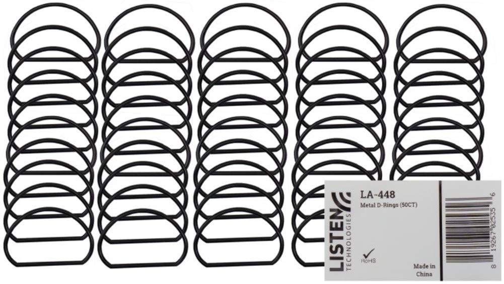 Listen Technologies LA-448 Metal D-Rings (50 CT), Black for use with LK-1 ListenTALK Transceiver, LKR-11 and LKR-12 ListenTALK Receivers; Metal Material