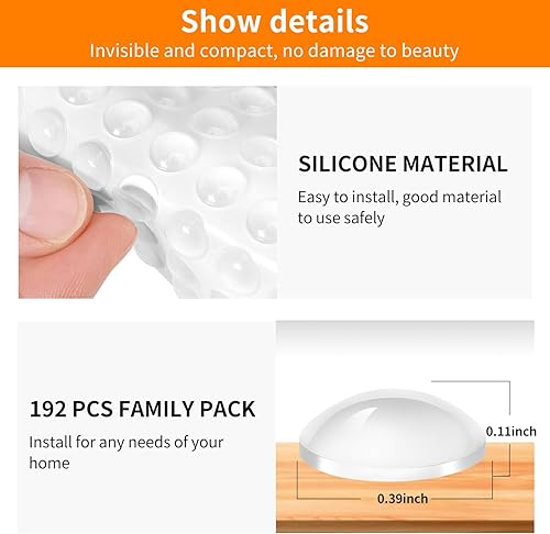 Miniatura 20 de CHUNZEXI 192 piezas de parachoques de silicona para puertas de gabinete, autoadhesivos, tapones de puerta de goma para armarios y cajones