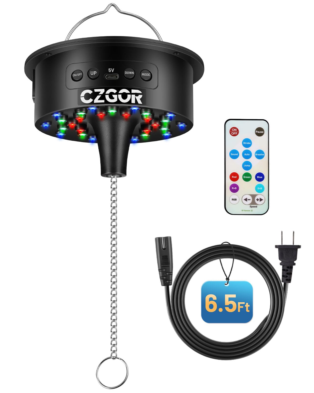 Motor de bola de discoteca con luz, 0/3/6/9/12/15 RPM giratorio de velocidad ajustable con mando a distancia, cable de alimentación desmontable de 2m/batería/modo de alimentación USB-C, soporta