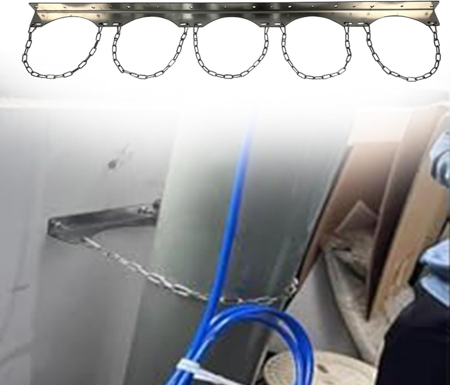 Genérico Soporte de Pared de Acero Inoxidable para bombonas de Gas de propano, argón, oxígeno y Soldadura: Soporte de fijación Estable y antivuelco con Cadena galvanizada para 5 bombonas.