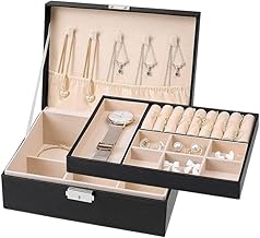 Vensikal Jewelry Box Organizer with Lock Mirror Drawer Velvet Lining PU Leather Storage Case Holder for Bracelet Ring Watch Necklace Gift Women Lady (1 Pc, Multi Color, Not Included Jewelry)