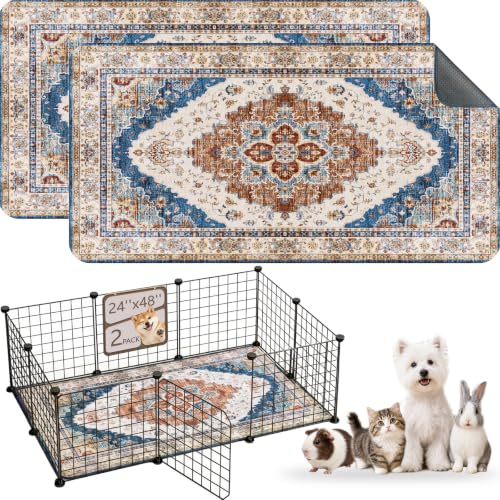 Image of Washable Guinea Pig Pee Pads,Reusable Guinea Pig Cage Liner 2 Pack | Waterproof, Leak-Proof, Absorbent & Non-Slip, 24 inchx48 inch Bedding Potty Training Mat for Small Animal Rabbit Bunny Hamster Rat