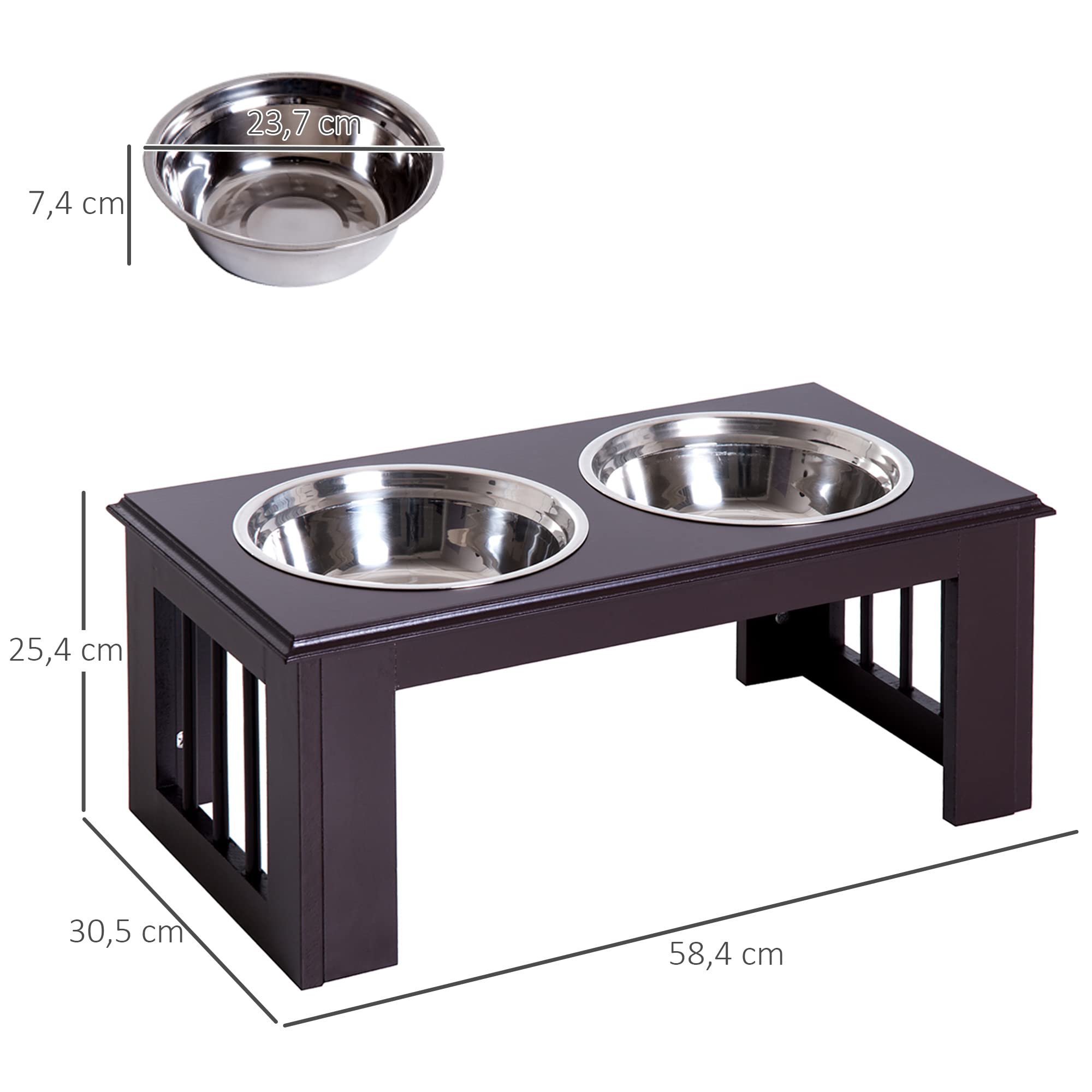 PawHut Gamelle surélevée Chien Moyen avec Support 58x31x25cm Marron
