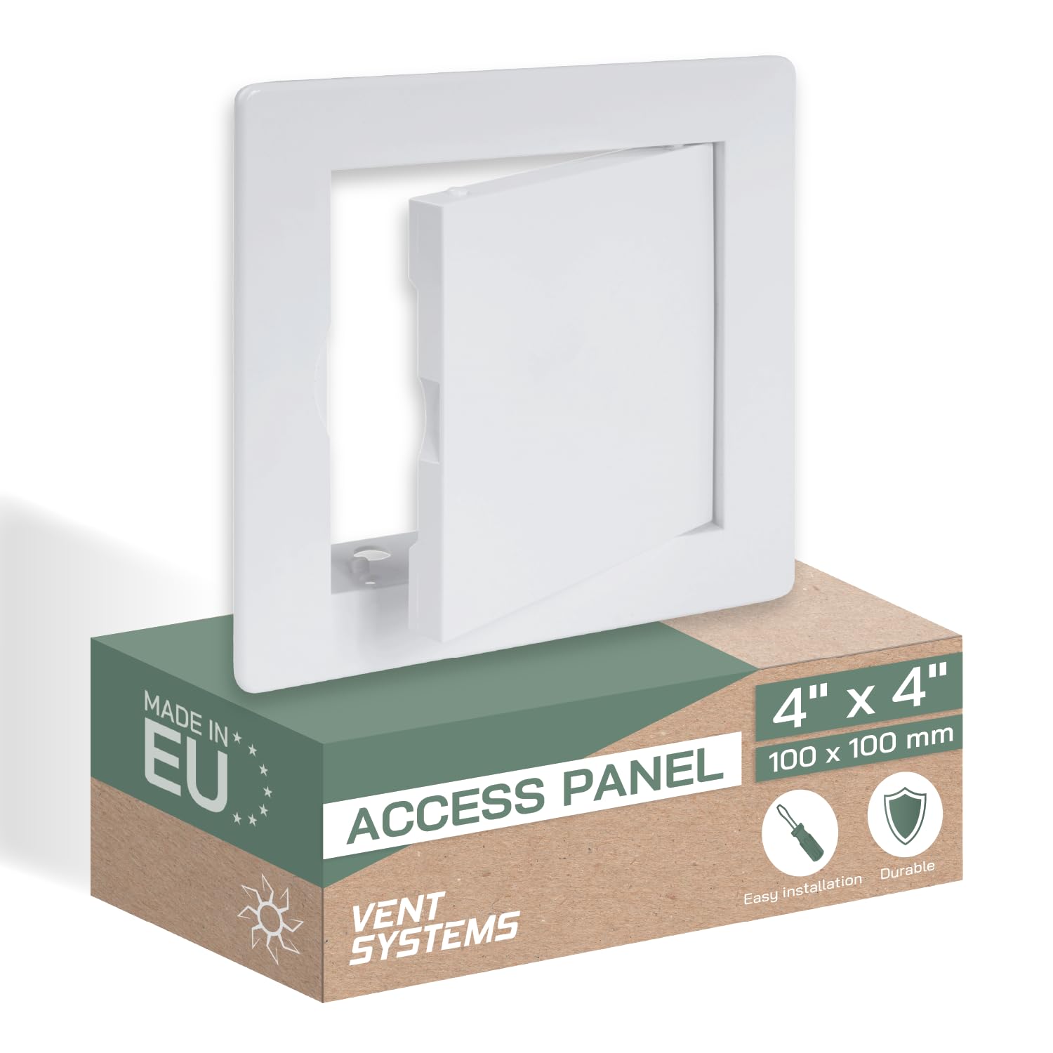 Vent Systems 4 x 4 Inch / 100 x 100 mm Access Panel - Easy Doors ABS Plastic for Drywall, Wall and Ceiling Electrical Plumbing Service Door Cover - Electrical and Plumbing Service Plate/Door Cover