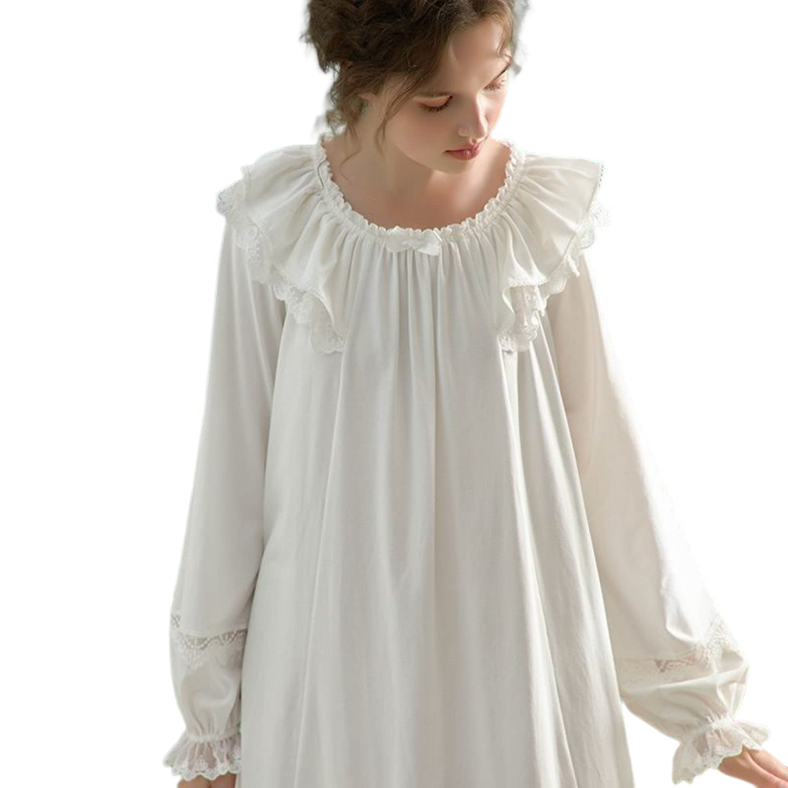 OFFSUM Camisón De Pijama De Mujer - Primavera Otoño Dulce Princesa Algodón Cuello Redondo Bowknot Cómodo Camisón Elegante Casual Ropa De Dormir Vestido Ropa