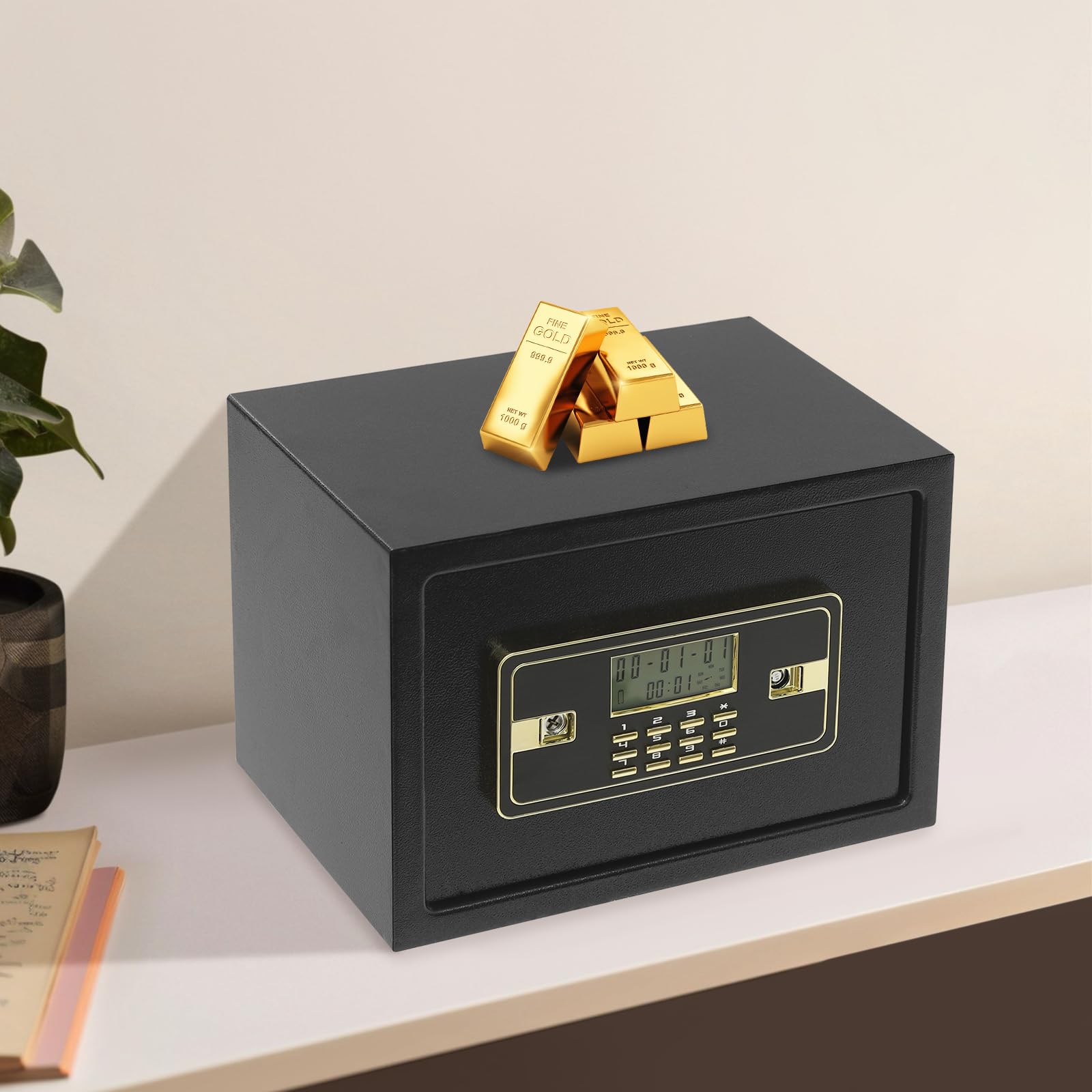 Cassaforte elettronica con ripiano estraibile, cassaforte per gioielli, documenti, passaporti, contanti, diamanti neri, 35 x 25 x 25 cm