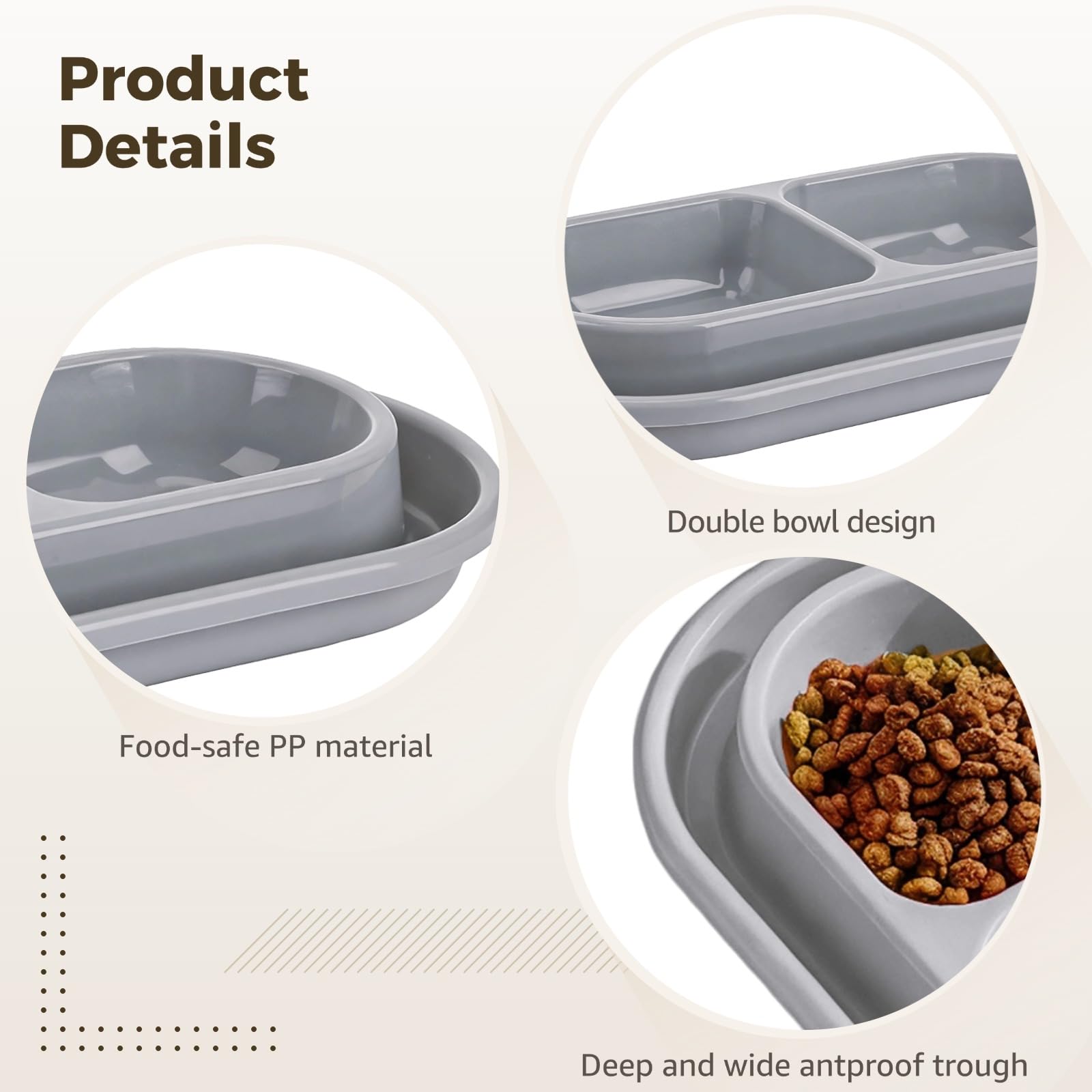 Lot de 2 gamelles pour Chien et Chat, Double Bol pour Nourriture et Eau, Grand bac avec barrière périphérique, PP Facile à Nettoyer, pour Usage Quotidien, Limite Les débordements