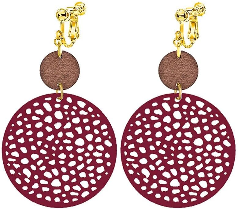 Vintage Geometric Round Clip on Dangle Earrings for Women Trendy Bohemian Lightweight Statement Western Clip on Earring Boho Western Jewerly Gift
