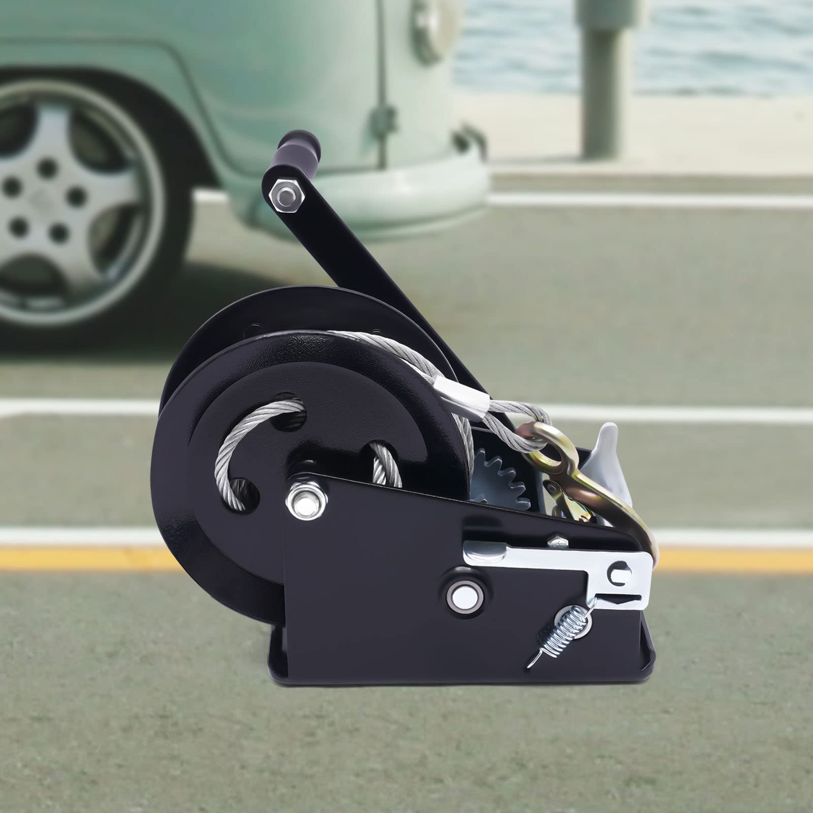 Verricello manuale con cavo da 10 m, forza di trazione 1500 kg, trasmissione a 2 marce, 4:1/8:1, argano manuale per fuoristrada, barche e salvataggio, compatto 19,2 x 10 x 18,2 cm