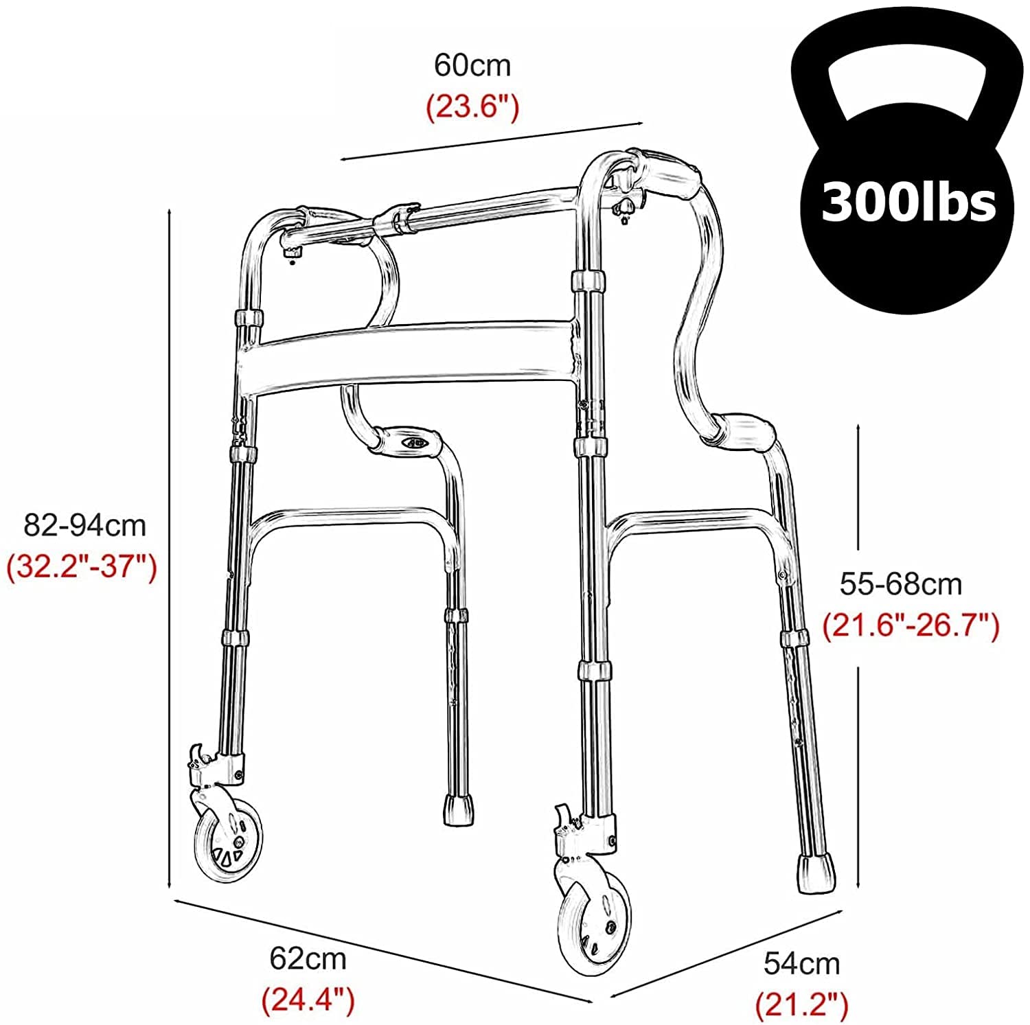 Andador Plegable con un Solo Clic con 2 Ruedas para Adultos y Personas Mayores, Andador médico 2 en 1, Andador Todo Terreno, soporta hasta 330 Libras (Andador Azul) (Andador Gris+Asiento)