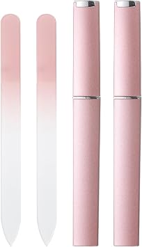 HARFINGTON 2pcs Glass Nail File Kit 280 Grit Double Sided Professional Manicure Crystal Fingernail Files with Case for Natural Nail Art Shine Polishing Buffer, Rose Gold