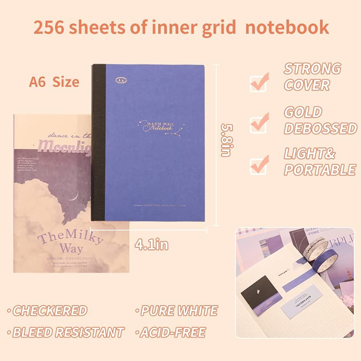 KELUMIE Scrapbook Kit Daily Journal Scrapbooking A6 Grid Notebook Summer Craft ATR Stationery DIY Journaling Craft Kit Gift for Girls, Woman, Kids, Teen (The Moon) 1