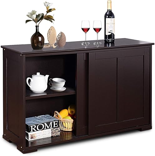 DORTALA Aparador tipo buffet, armario de madera para cocina, con puerta corredera y estante, armario de almacenamiento de entrada para comedor, sala