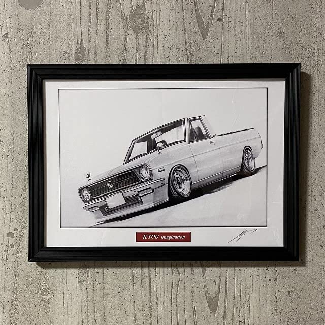 車の鉛筆画 木製フレーム付き トヨタ TOYOTA クレスタ GX71 【鉛筆画】名車 旧車 イラスト A4