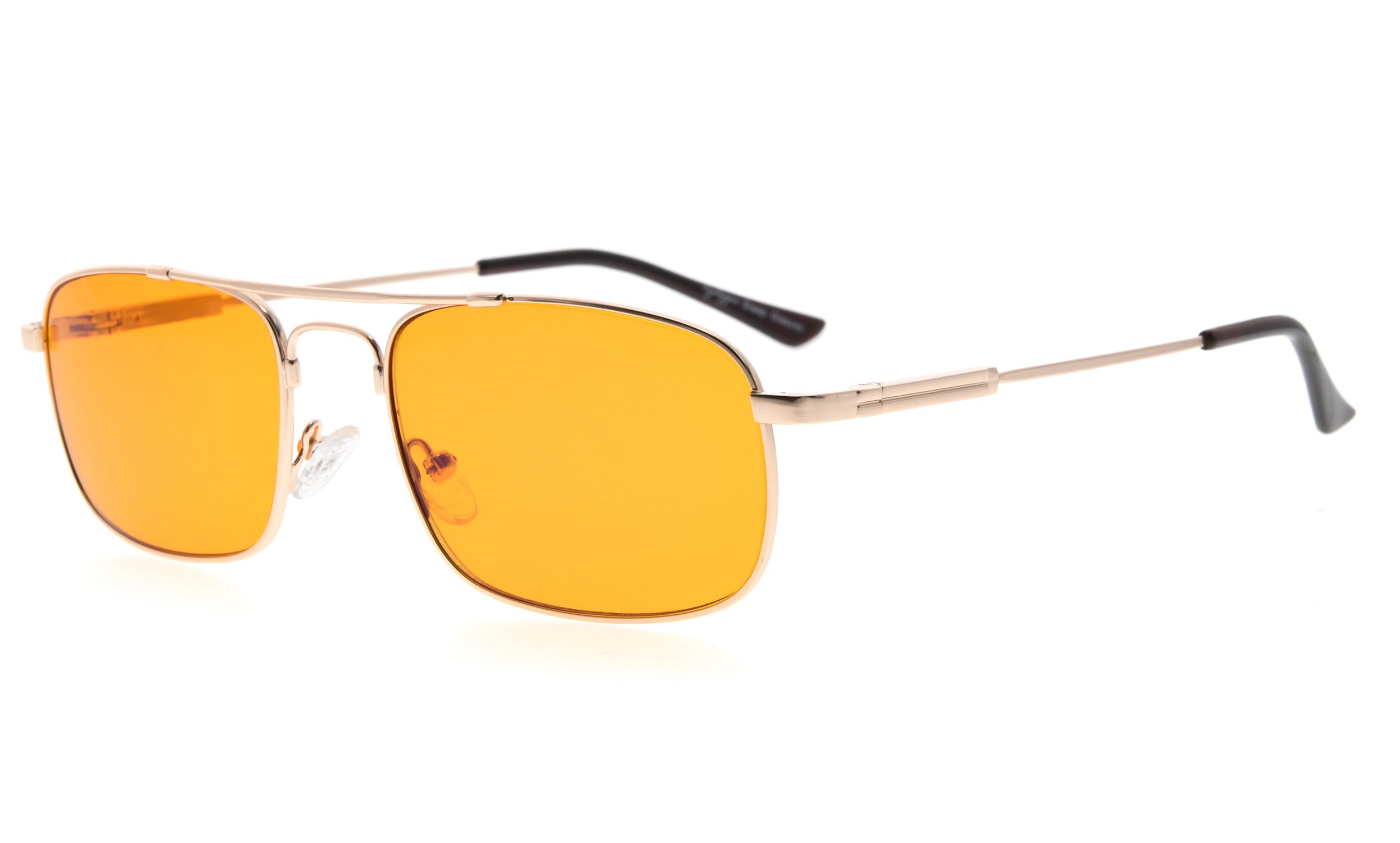 Eyekepper Memory Titanium Sleeping Glasses-Blue Light Blocking 97%-Computer Reading Glasses-Reduce Eyestrain Readers Dark Orange Tinted Lens (Gold, 1.25)