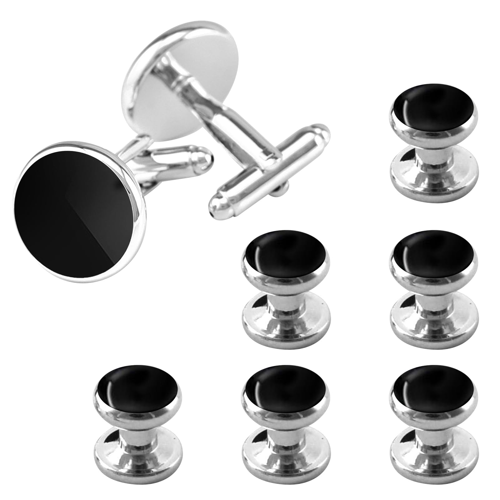 FzcyuooBlack Cufflinks For Men, 8 Pcs Cufflinks and Studs Set Mens Cufflinks for Dress Tuxedo Shirts Classic Business Cuff links for Father Husband for Wedding Anniversary Wedding Gift