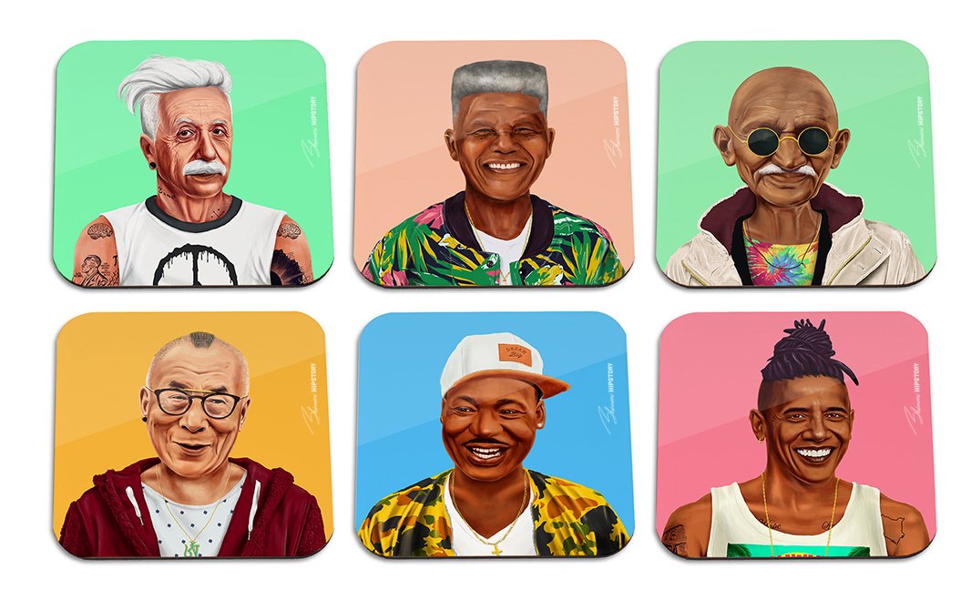 DREAMER PACKAGE - 6 Wooden Coasters Set By Amit shimoni. Set of 6 Coasters - The Dreamer Package - Einstein, Mandela, Gandhi, Dalai lama, Martin Luther King and Obama. Timeless inspiration