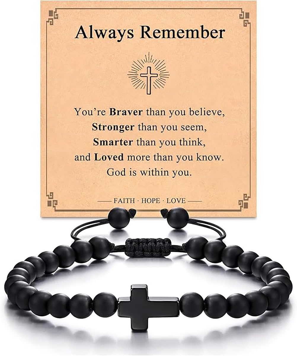 GYRMMUE Cross Bracelet for Men Women Baptism Religious Cross Bracelet Faith Beaded Bracelets Handmade Healing Bracelets Christmas Christian Jewelry Easter Birthday Jewelry - Image 2